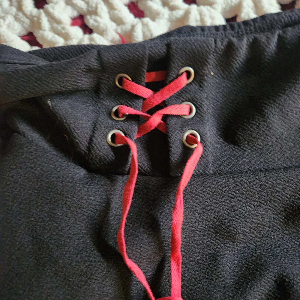 Midnight Hour Black Skater Skirt with Red Lace Up Design - Picture 2 of 8